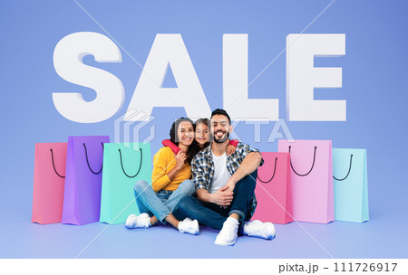 Collage With Arabic Family Of Three Hugging Near Shopping Bags Collage With Arabic Family Of Three Hugging Near Shopping Bags 111726917