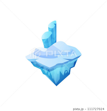 Level platform, frozen ice land island floating, vector fantasy game winter rock stage with cliff and snowdrifts Level platform, frozen ice land island floating, vector fantasy game winter rock stage with cliff and snowdrifts 111727024
