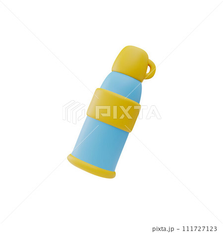 Hiking equipment, thermos with mug. 3D vector isolated image. Hiking equipment, thermos with mug. 3D vector isolated image. 111727123