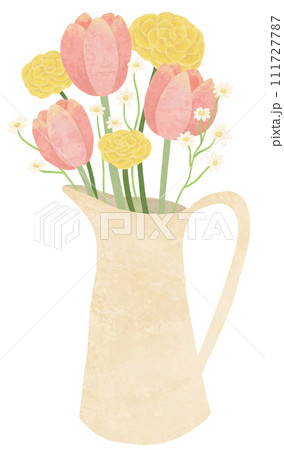 花瓶に入ったピンクのチューリップの花束 花瓶に入ったピンクのチューリップの花束 111727787