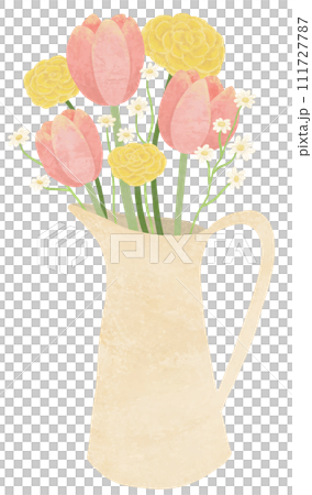 花瓶に入ったピンクのチューリップの花束 花瓶に入ったピンクのチューリップの花束 111727787