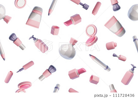 Makeup and cosmetics seamless pattern background realistic vector illustration. Makeup and cosmetics seamless pattern background realistic vector illustration. 111728436