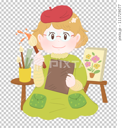 芸術家　絵を描く女の子　アート 111729077