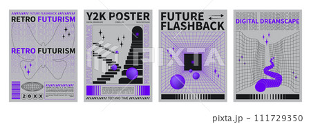 Poster design template in trendy y2k style Poster design template in trendy y2k style 111729350