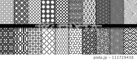Geometric set of seamless black and white patterns. Simple vector graphics 111729438