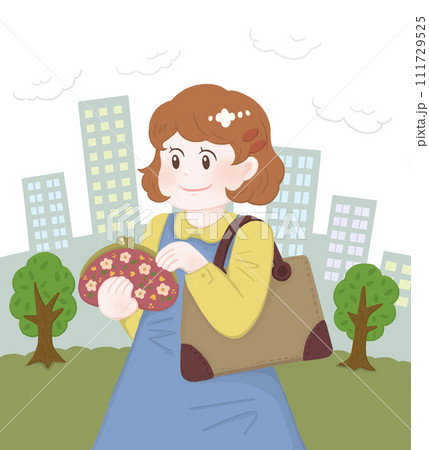 財布を持つ女の子　がま口　街中 111729525