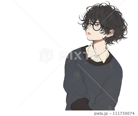 少しくせ毛でマッシュヘアのメガネ男子(AI生成画像) 少しくせ毛でマッシュヘアのメガネ男子(AI生成画像) 111730074