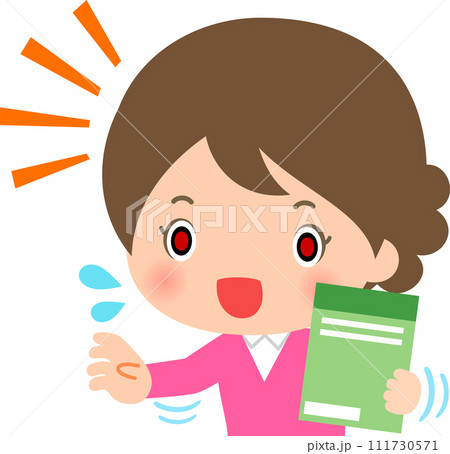 強引な勧誘をするリーフレットを持った女性 111730571