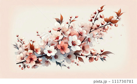 かわいいピンク色の桜の花が満開に咲いているイメージのイラスト。美しい花が咲いていて春らしいイメージ。 かわいいピンク色の桜の花が満開に咲いているイメージのイラスト。美しい花が咲いていて春らしいイメージ。 111730781