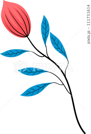 illustration of a flat image of a plant, a branch with orange flower buds ready to bear fruit 111731614