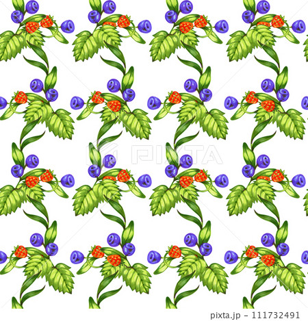 Watercolor strawberries. pattern of red strawberries watercolor. Seamless watercolor background. Watercolor background with blueberry, leaves, berries and Black currant for design, fabric, paper Watercolor strawberries. pattern of red strawberries watercolor. Seamless watercolor background. Watercolor background with blueberry, leaves, berries and Black currant for design, fabric, paper 111732491