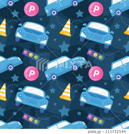 Car Toys Seamless Pattern Design with Boys and Girls Children Toy Equipment in Cartoon Illustration 111732544