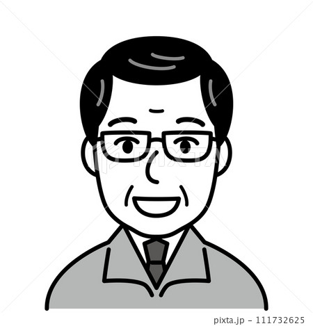 作業服の眼鏡の男性　白黒 111732625