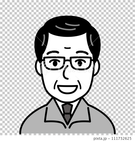 作業服の眼鏡の男性　白黒 111732625