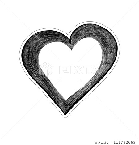 Black Heart Sticker Drawn by Colored Pencil. Heart Shape Isolated on White Background. 111732665