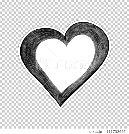 Black Heart Sticker Drawn by Colored Pencil. Heart Shape Isolated on White Background. 111732665