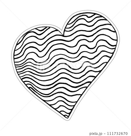Black Heart Sticker Drawn by Colored Pencil. Heart Shape Isolated on White Background. 111732670