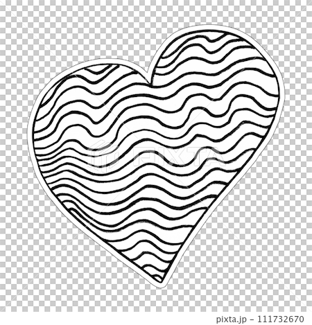 Black Heart Sticker Drawn by Colored Pencil. Heart Shape Isolated on White Background. 111732670
