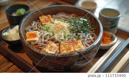 日本の伝統的なそば、うどんの定食 111733400