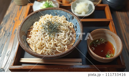 日本の伝統的なそば、うどんの定食 111733416