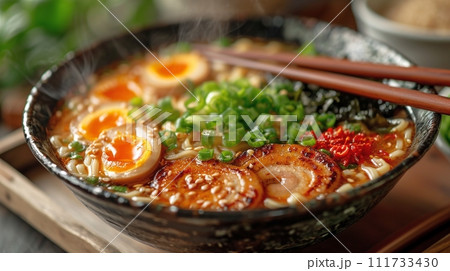 日本の伝統的なそば、うどんの定食 111733430