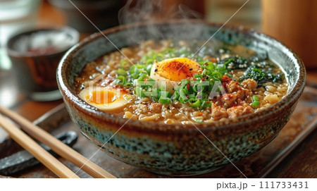 日本の伝統的なそば、うどんの定食 111733431