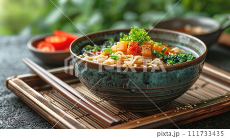 日本の伝統的なそば、うどんの定食 日本の伝統的なそば、うどんの定食 111733435