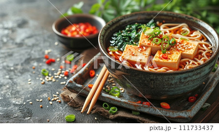 日本の伝統的なそば、うどんの定食 日本の伝統的なそば、うどんの定食 111733437