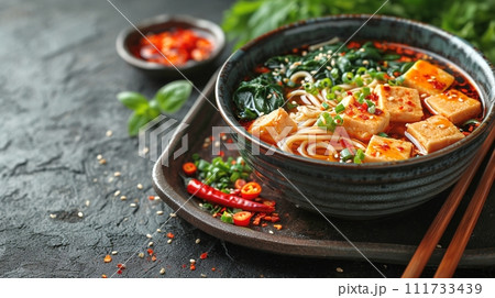 日本の伝統的なそば、うどんの定食 111733439