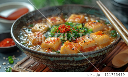 日本の伝統的なそば、うどんの定食 111733459