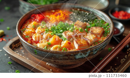 日本の伝統的なそば、うどんの定食 111733460