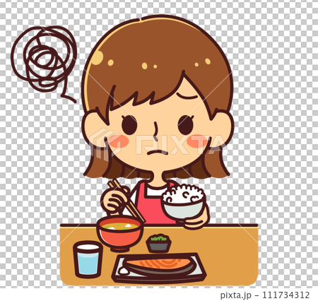 Illustration material of a girl who is picky when it comes to food 111734312
