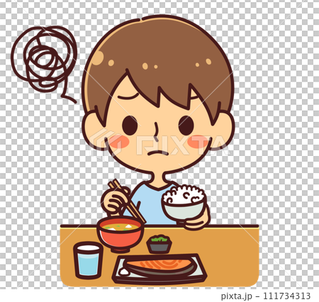 A boy who is picky when it comes to food Meal illustration material A boy who is picky when it comes to food Meal illustration material 111734313