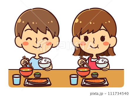 笑顔で食事を楽しむ子供たち イラスト素材 笑顔で食事を楽しむ子供たち イラスト素材 111734540