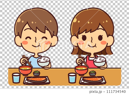 笑顔で食事を楽しむ子供たち イラスト素材 笑顔で食事を楽しむ子供たち イラスト素材 111734540