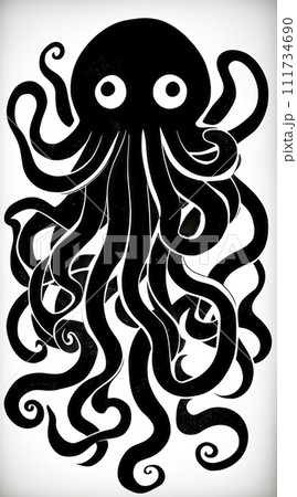 Animal concept. Black and white octopus silhouette. 111734690