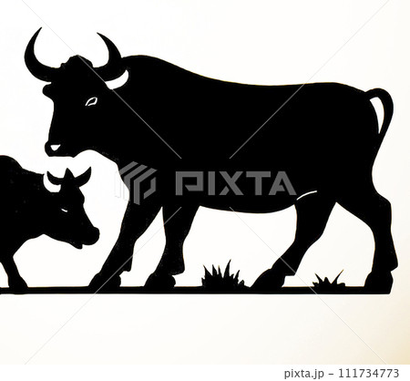 Animal concept. Black and white bull silhouette. Animal concept. Black and white bull silhouette. 111734773