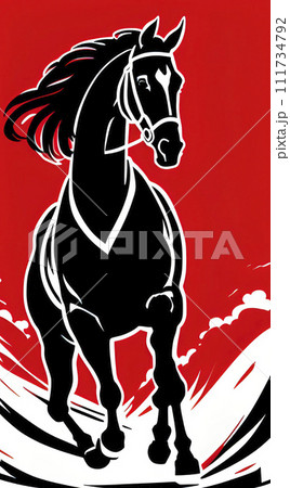 Animal concept. Black and white running horse silhouette. 111734792
