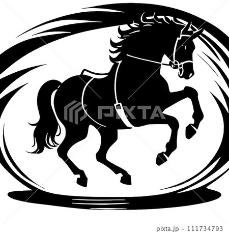 Animal concept. Black and white running horse silhouette. Animal concept. Black and white running horse silhouette. 111734793