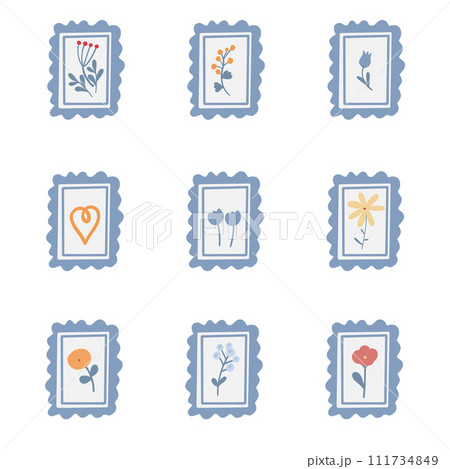 Postage stamp mark flat design set group of objects Postage stamp mark flat design set group of objects 111734849