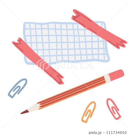 Office tools flat design pencil paper sheet Office tools flat design pencil paper sheet 111734850