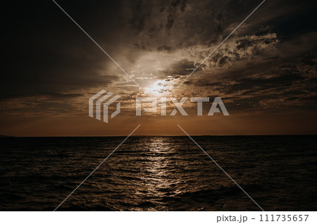 Beautiful landscape of Croatia, Croatia coast, sea and setting sun. 111735657