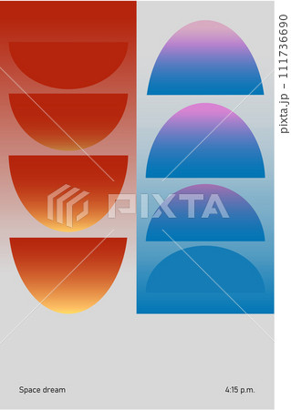 Gradient, colorful abstract geometric shapes, semicircles in warm and cool tones. Modern aesthetics, minimalist art. Gradient, colorful abstract geometric shapes, semicircles in warm and cool tones. Modern aesthetics, minimalist art. 111736690