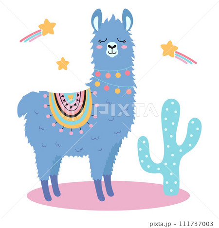 cartoon card with cute llama character 111737003