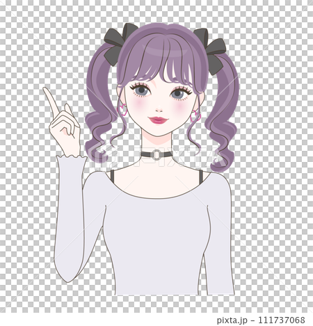 右手で指差しする女の子 111737068