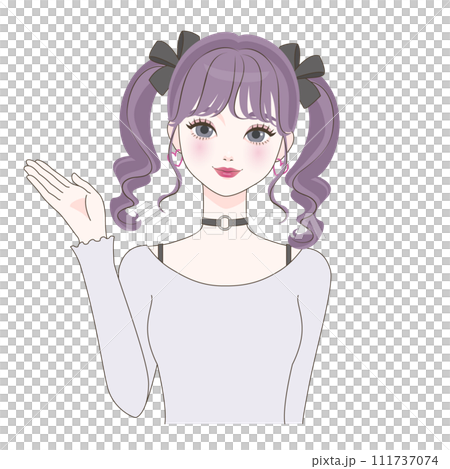 右手で案内する女の子 111737074