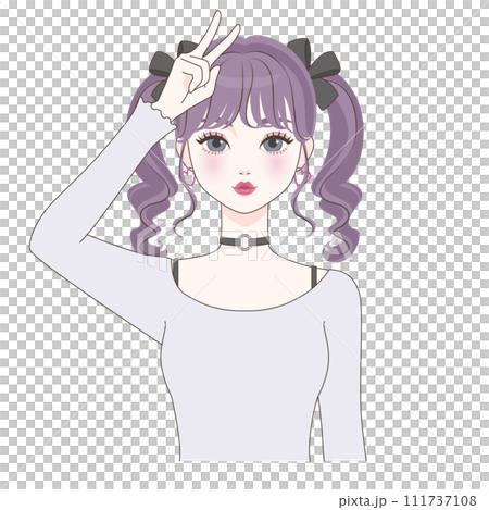 ピースをする女の子 111737108