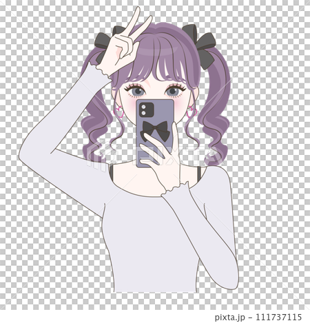 スマホで自撮りする女の子 スマホで自撮りする女の子 111737115