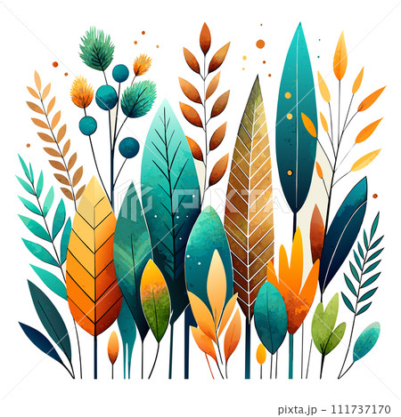 hand painted watercolor textured grain eucalyptus elements with pampas dry isolated on white 111737170