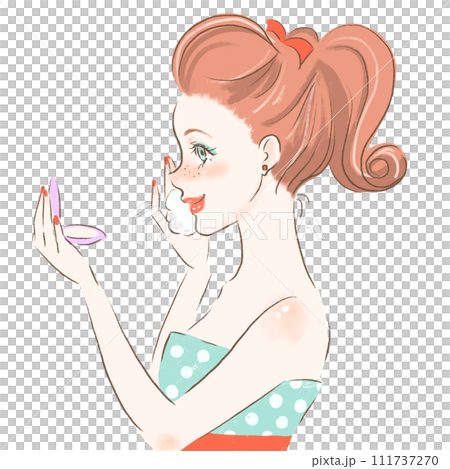 60's American fashion girl applying makeup 60's American fashion girl applying makeup 111737270